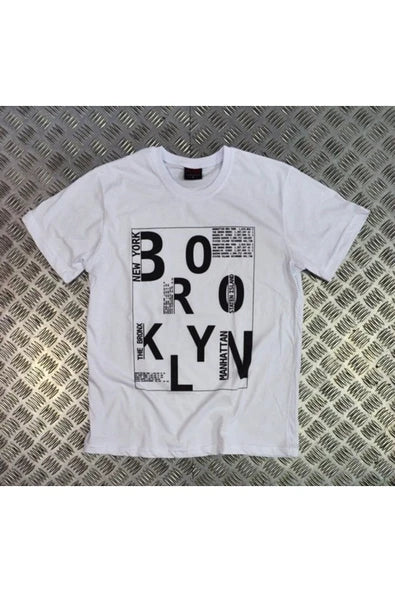 fame-stoned  Unisex Beyaz New York Brooklyn Baskılı T-shirt