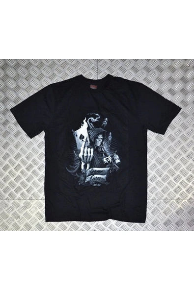 fame-stoned  Kuru Kafa Baskılı Unisex %100 Pamuk Siyah T-shirt