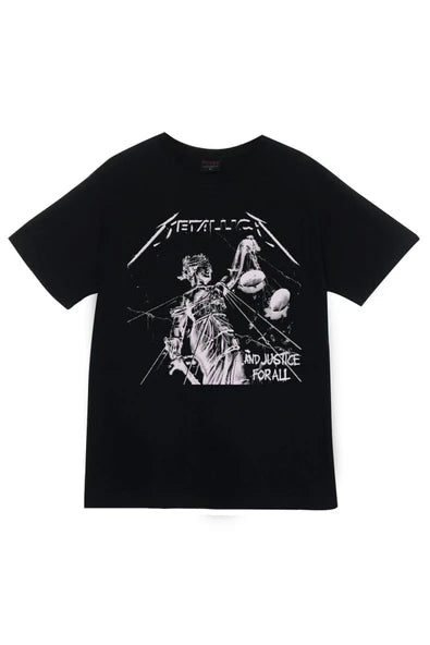 fame-stoned Metallica Baskılı Unisex %100 Pamuk Siyah T-shirt