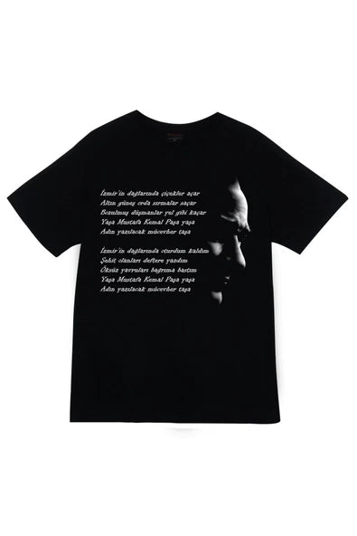 fame-stoned  Gazi Mustafa Kemal Atatürk Baskılı Unisex %100 Pamuk Siyah T-shirt