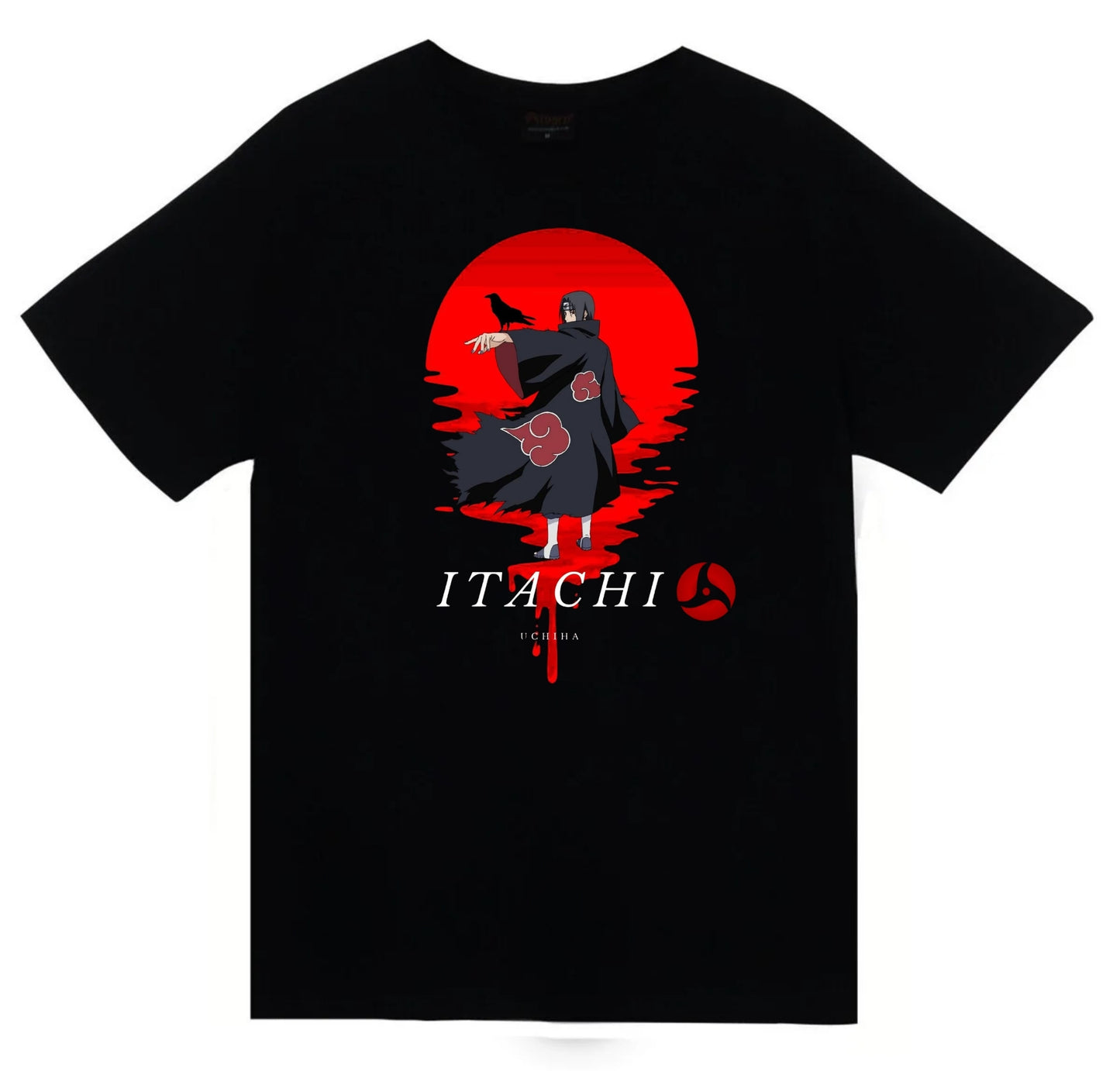 Naruto - Itachi Uchiha - Anime Baskılı Unisex %100 Pamuk Siyah T-shirt
