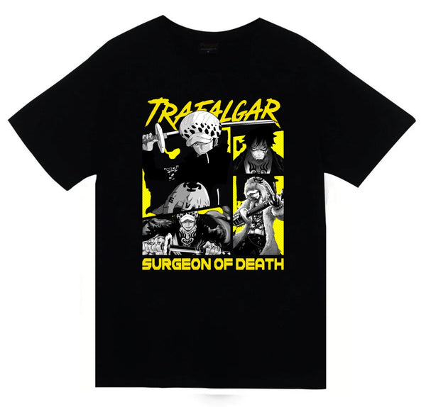 One Piece - Trafalgar Law baskılı siyah tişört