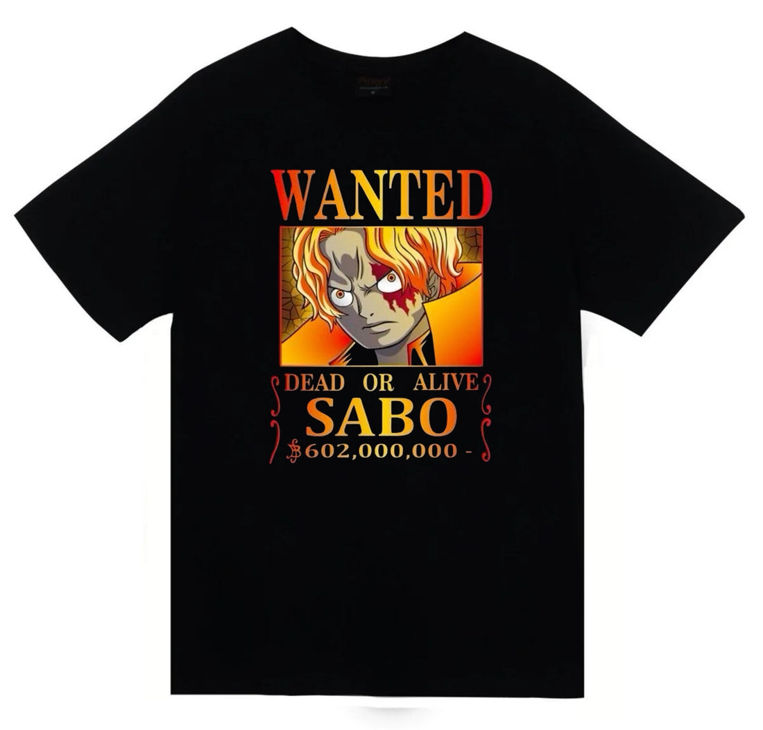 One Piece - Sabo baskılı siyah tişört