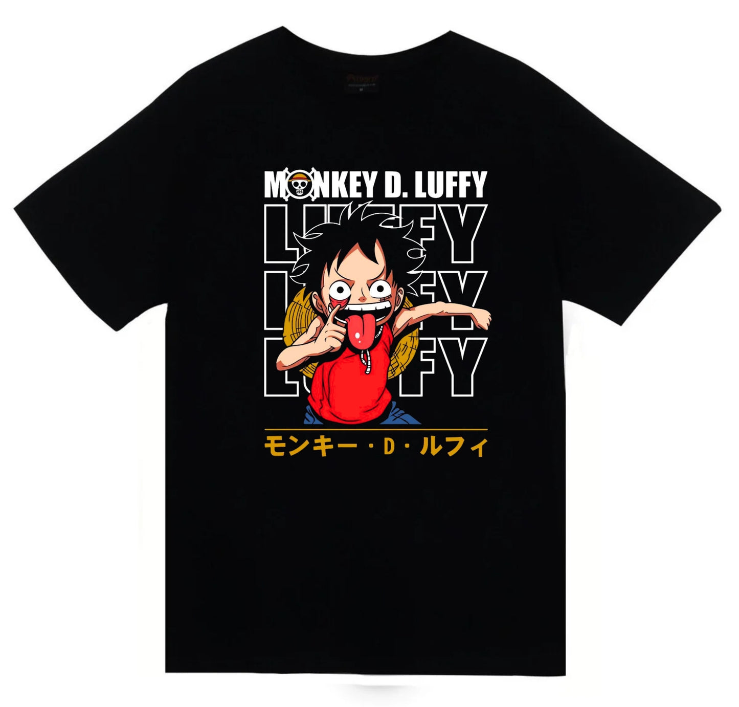 One Piece - Monkey D. Luffy - Anime Baskılı Unisex %100 Pamuk Siyah T-shirt
