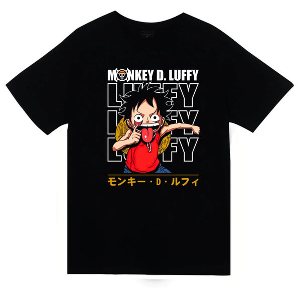 One Piece - Monkey D. Luffy baskılı siyah tişört