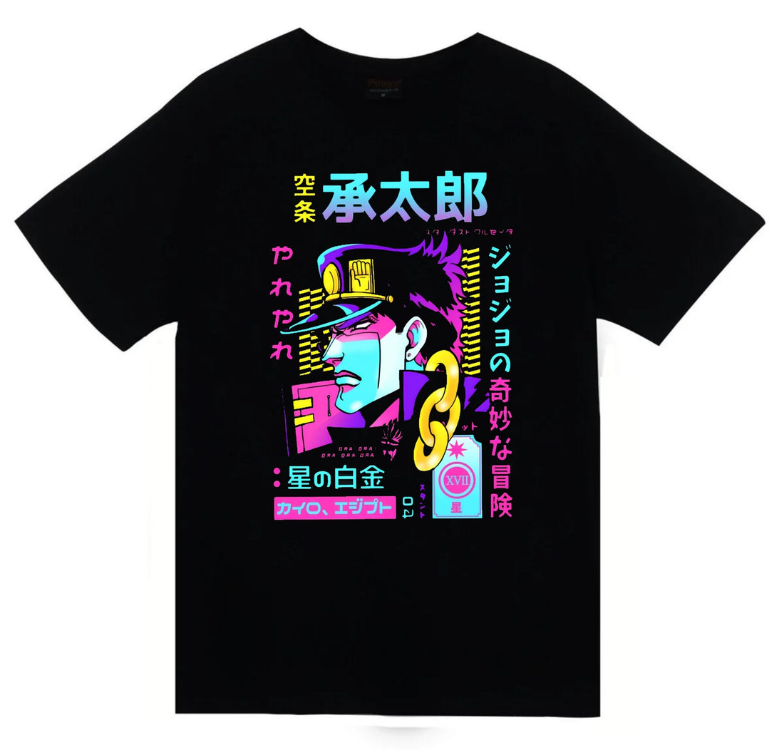 JoJo's Bizarre Adventure - Jotaro Kujo baskılı siyah tişört