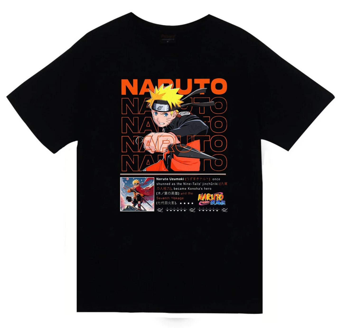 Naruto - Naruto Uzumaki - Anime Baskılı Unisex %100 Pamuk Siyah T-shirt