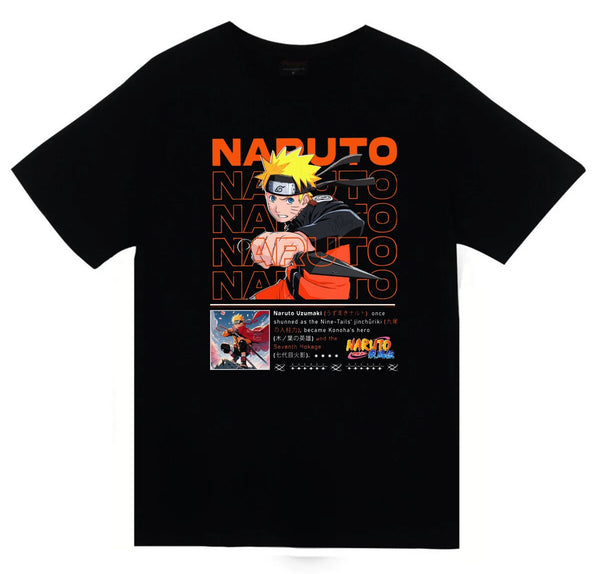 Naruto - Naruto Uzumaki baskılı siyah tişört