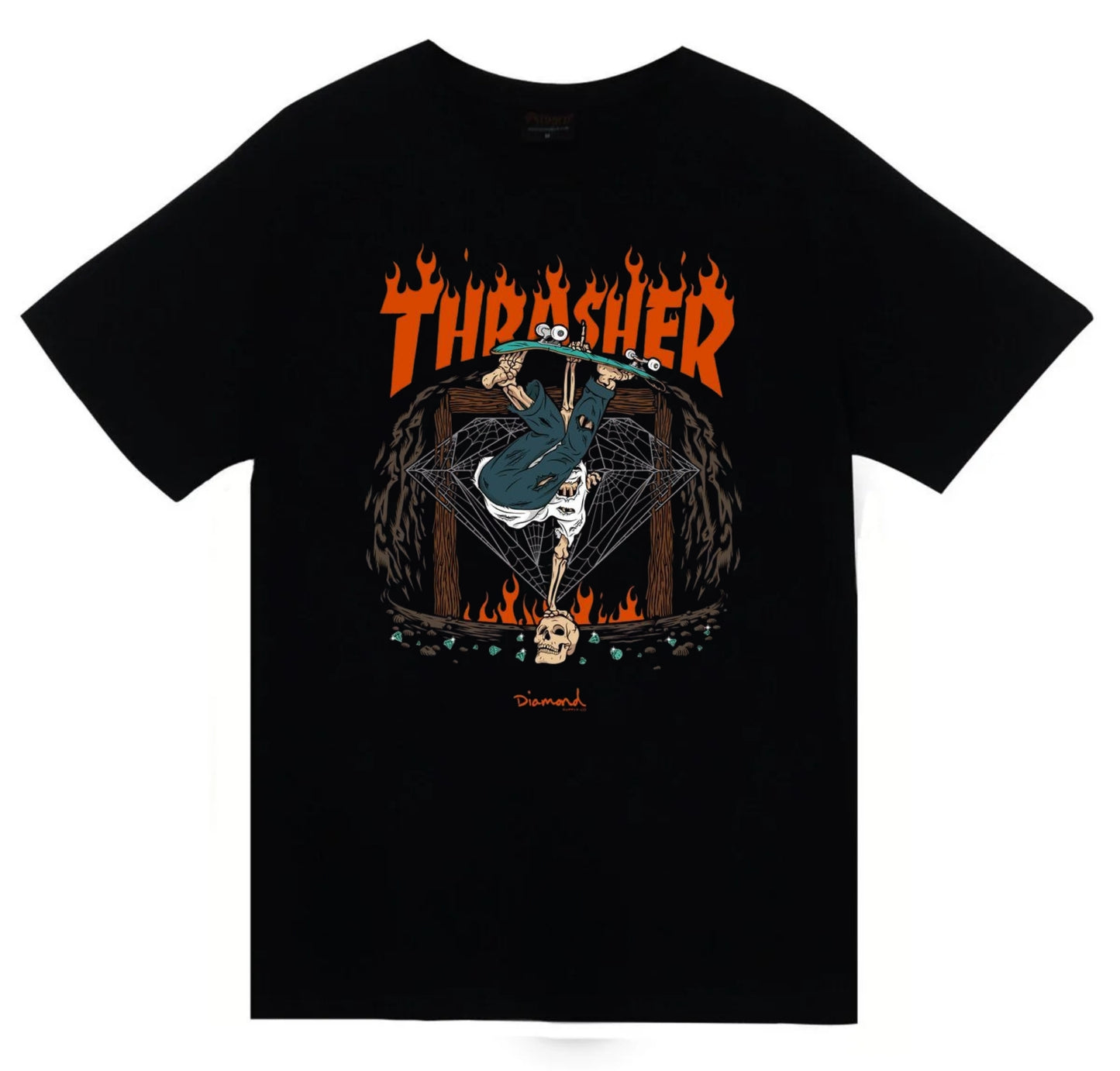 Thrasher - Kaykay Baskılı Unisex %100 Pamuk Siyah T-shirt