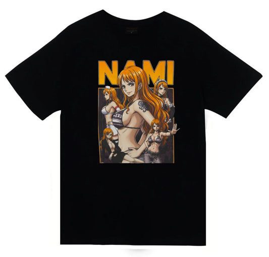 One Piece -  Nami - Anime Baskılı Unisex %100 Pamuk Siyah T-shirt