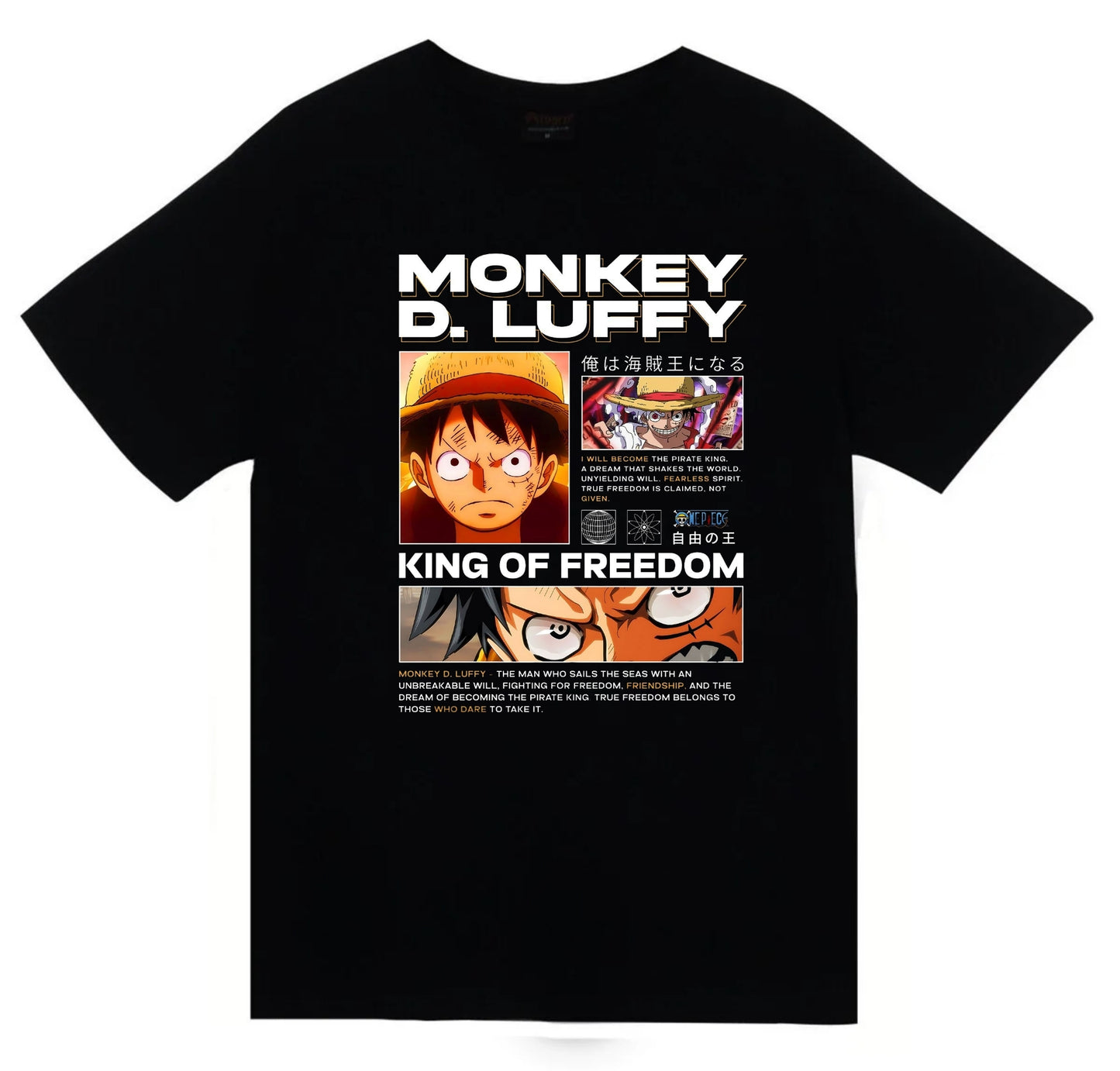 One Piece - Monkey D. Luffy - Anime Baskılı Unisex %100 Pamuk Siyah T-shirt