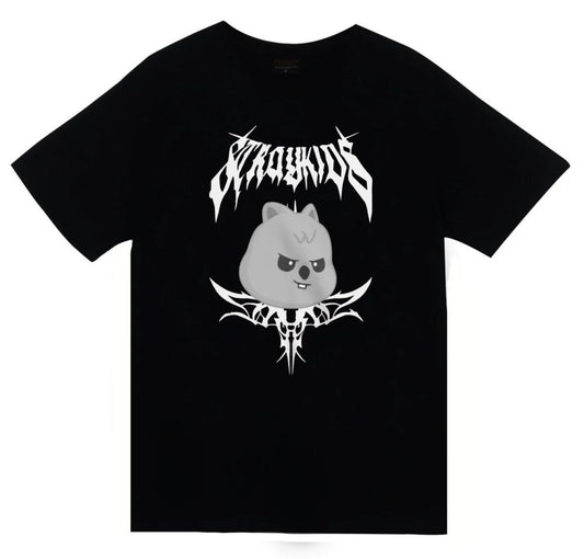 Stray Kids Skzoo Han Quokka Karakter Baskılı Unisex %100 Pamuk Siyah T-shirt