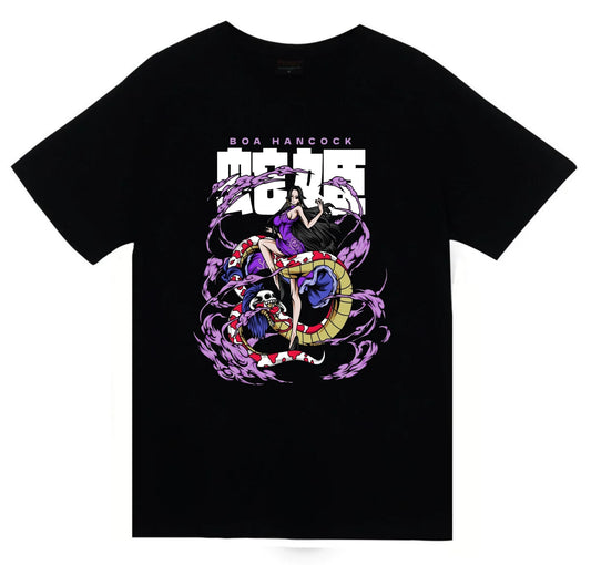 One Piece - Boa Hancock - Anime Baskılı Unisex %100 Pamuk Siyah T-shirt