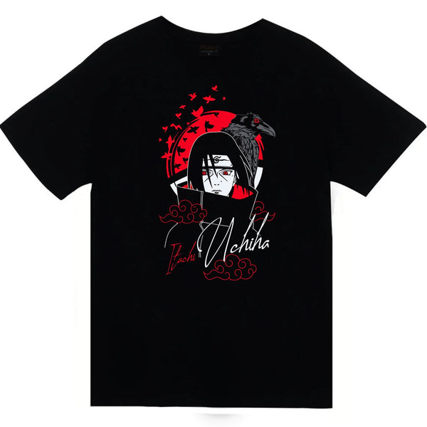 Naruto - Itachi Uchiha karga baskılı siyah tişört