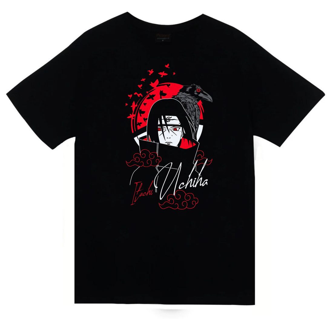 Naruto - Itachi Uchiha karga baskılı siyah tişört