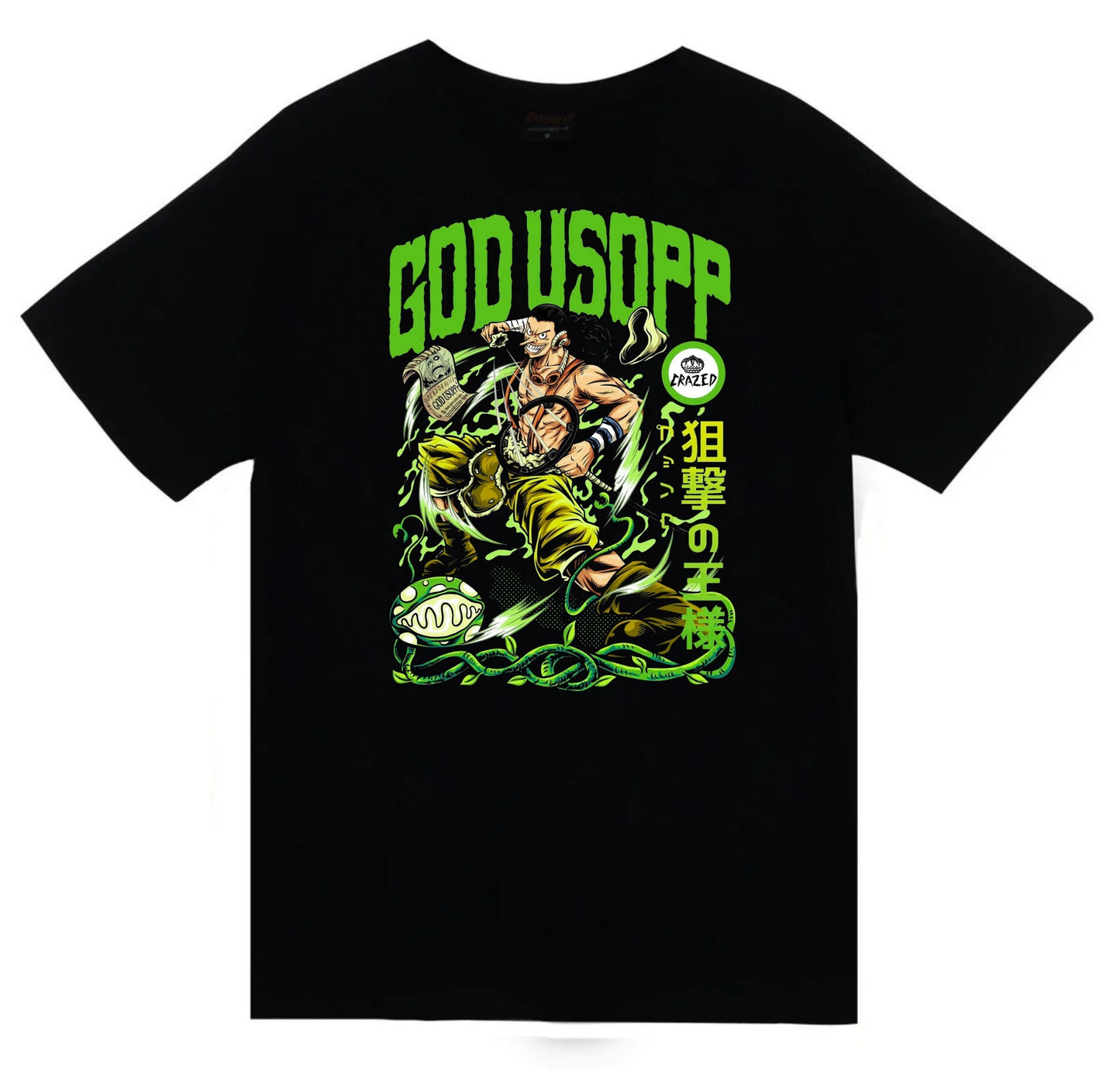 One Piece - Usopp - Anime Baskılı Unisex %100 Pamuk Siyah T-shirt