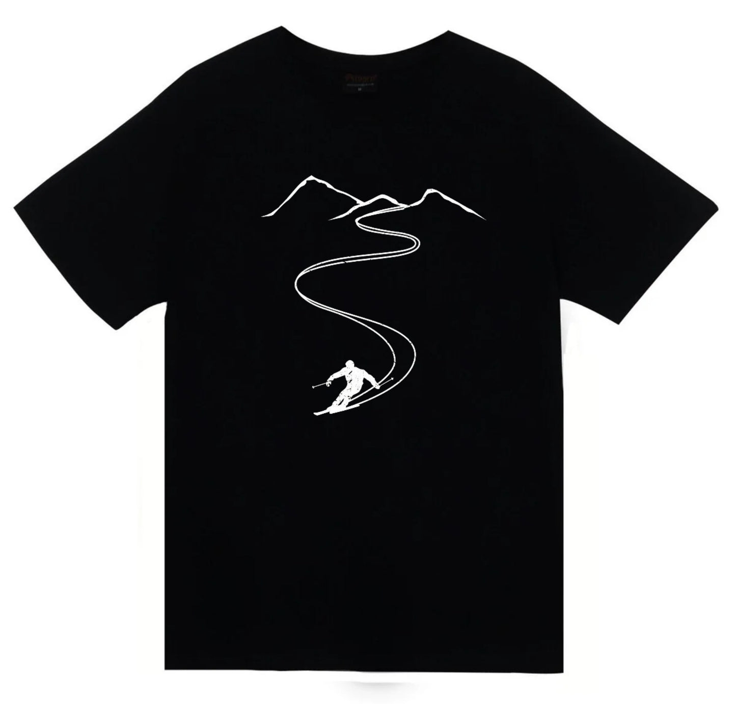 Kayak - Dağ Baskılı Unisex %100 Pamuk Siyah T-shirt