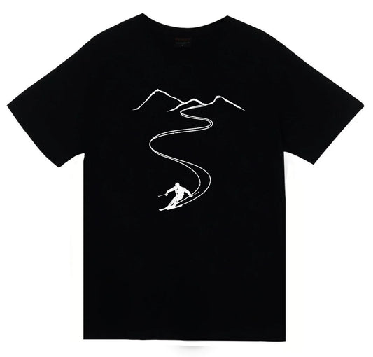 Kayak - Dağ Baskılı Unisex %100 Pamuk Siyah T-shirt