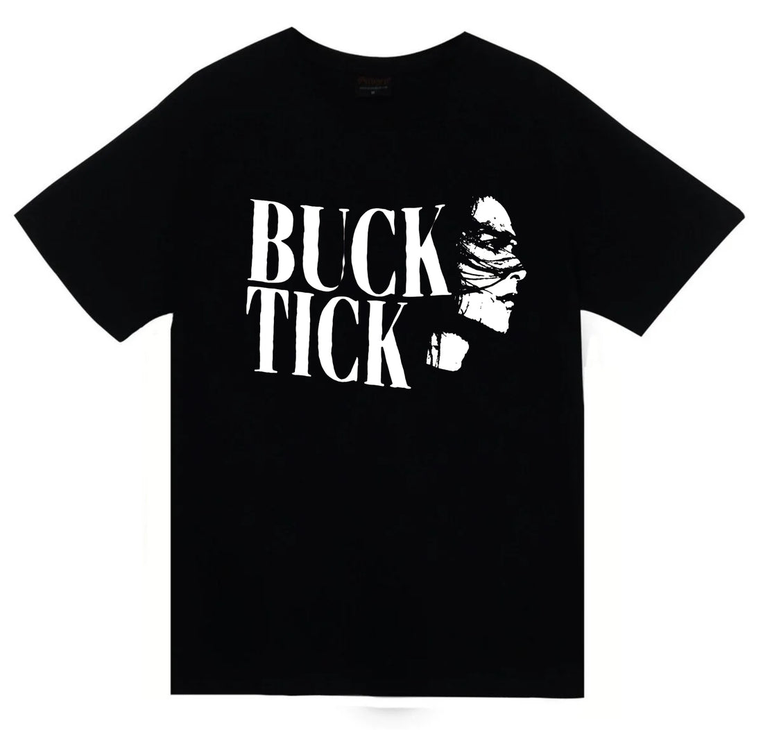 Buck Tick - Müzik Grubu - Atsushi Sakurai Logo ve yarım yüz baskılı siyah tişört