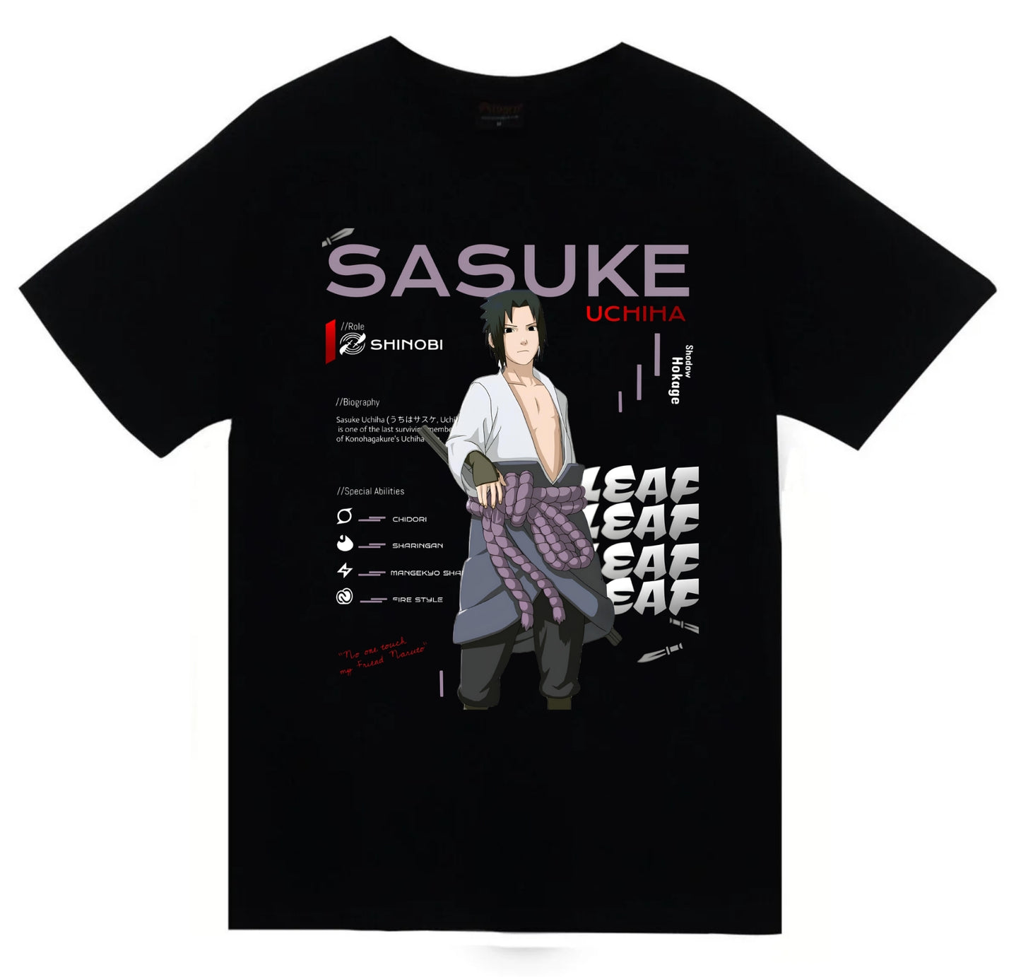 Naruto - Sasuke Uchiha - Anime Baskılı Unisex %100 Pamuk Siyah T-shirt