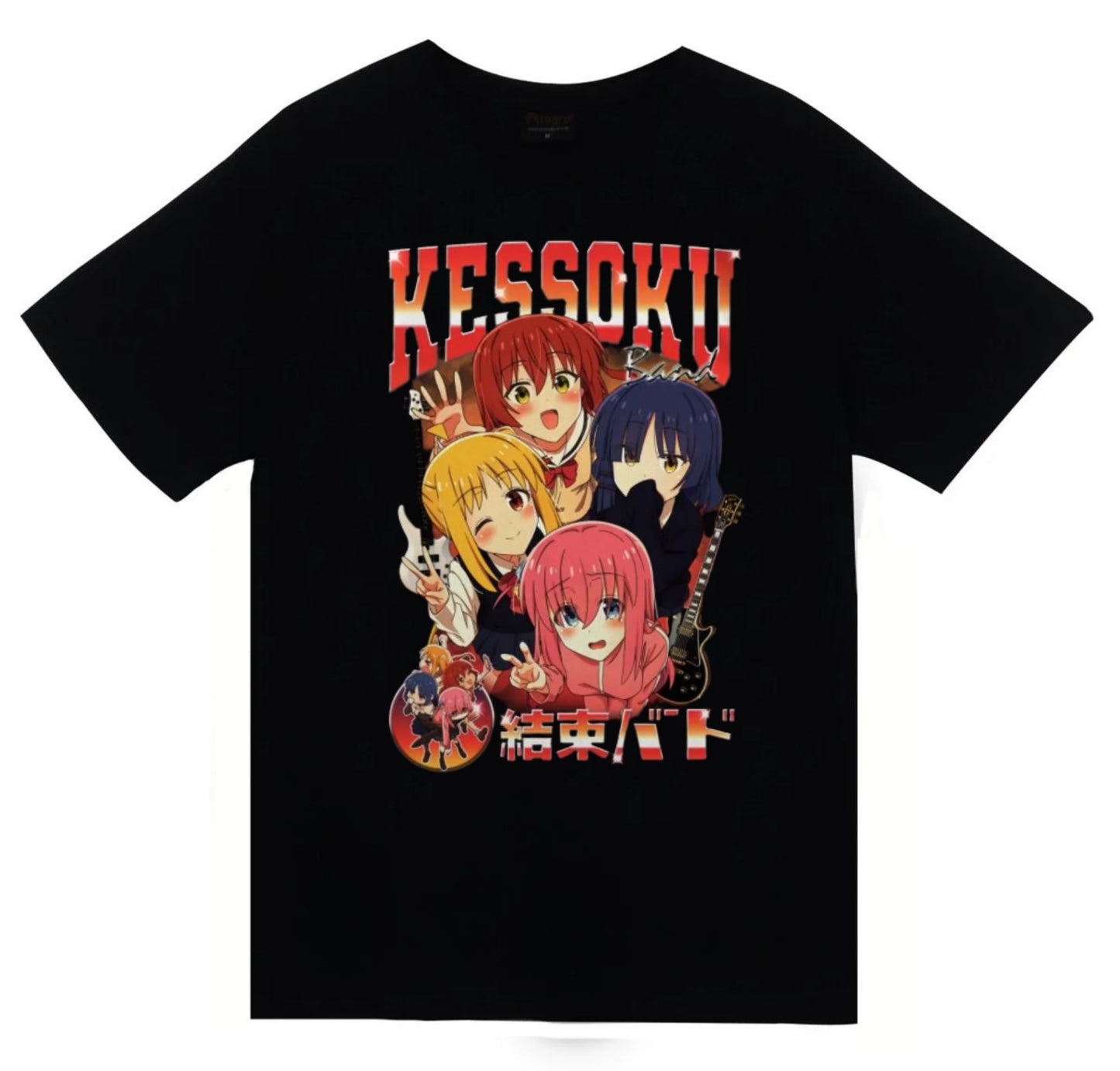 Bocchi The Rock - Kessoku Band - Anime Baskılı Unisex %100 Pamuk Siyah T-shirt