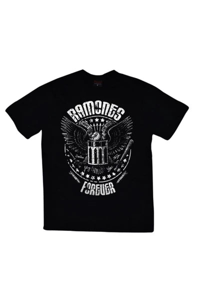 Unisex Siyah Ramones Kartal amblemi 'Forever baskılı siyah tişört