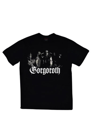Erkek Siyah Gorgoroth Logosu ve grup fotoğrafı baskılı siyah tişört