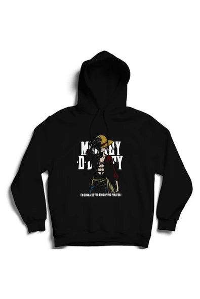One Piece Anime Monkey D. Luffy afisi baskılı siyah kapüşonlu sweatshirt