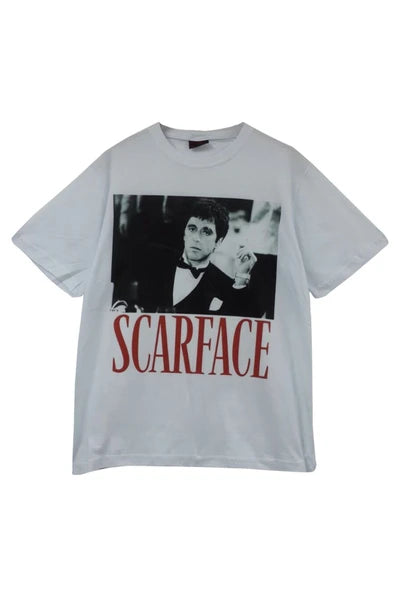 fame-stoned  Scarface Baskılı Unisex %100 Pamuk Beyaz T-shirt
