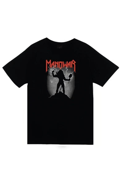 fame-stoned Manowar Baskılı Unisex %100 Pamuk Siyah T-shirt