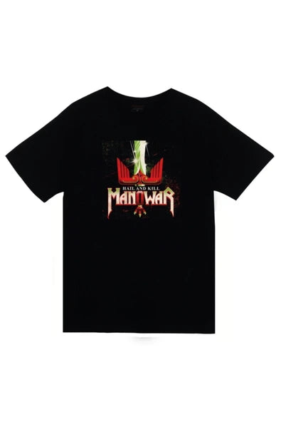 fame-stoned Unisex Siyah Manowar Baskılı T-shirt