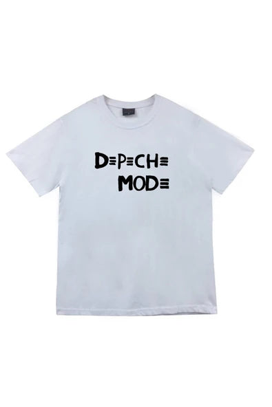 fame-stoned  Depeche Mode Baskılı Unisex %100 Pamuk Beyaz T-shirt
