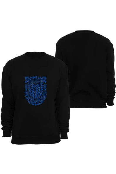 Attack On Titan Anime baskılı siyah sweatshirt
