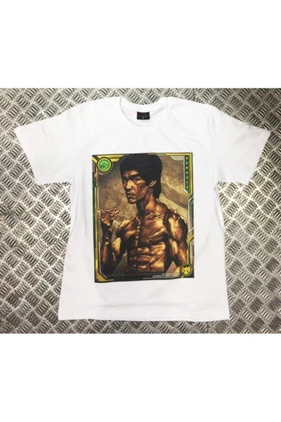 fame-stoned  Bruce Lee Baskılı Unisex %100 Pamuk Beyaz T-shirt