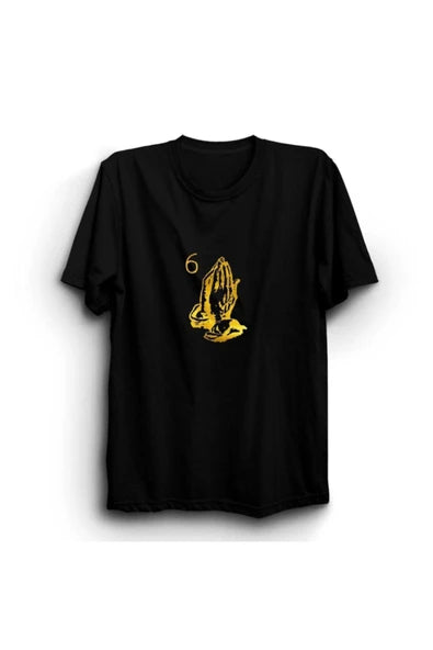 fame-stoned  Drake Hands Baskılı Unisex %100 Pamuk Siyah T-shirt