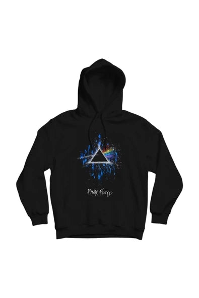 Pink Floyd Mavi sicramali prizma baskılı siyah kapüşonlu sweatshirt