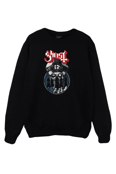 Ghost Kırmızı logo ve daire baskılı siyah sweatshirt