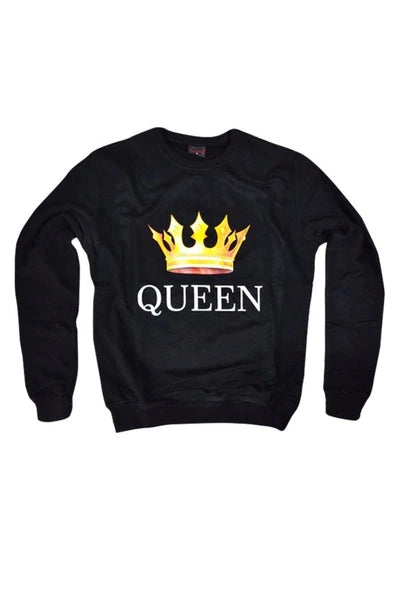 Queen Sarı taç ve altında baskılı siyah sweatshirt