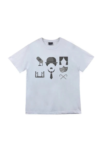 fame-stoned  Unisex Beyaz Charlie Chaplin Baskılı T-shirt