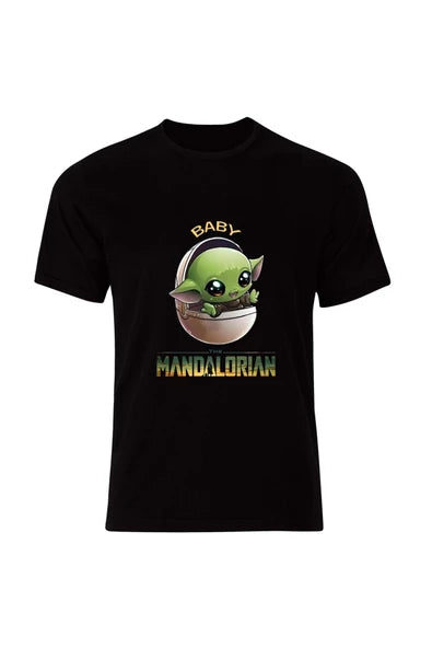 fame-stoned  Baby Yoda Baskılı Unisex %100 Pamuk Siyah T-shirt