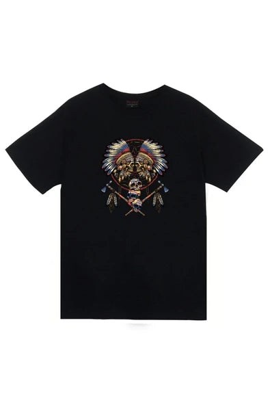 fame-stoned  Kızılderili Baskılı Unisex %100 Pamuk Siyah T-shirt