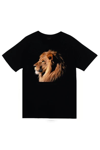 fame-stoned  Unisex Siyah Aslan Baskılı T-shirt