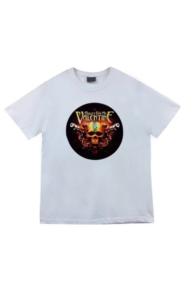 fame-stoned Bullet For My Valentine Baskılı Unisex %100 Pamuk Beyaz T-shirt