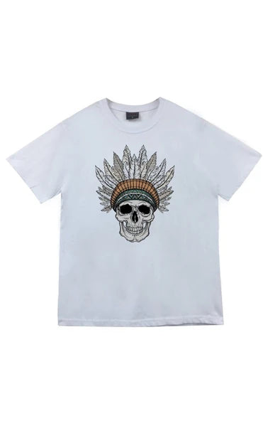 fame-stoned  Unisex Beyaz Kızılderili Tişört Baskılı T-shirt