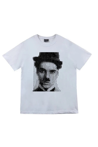 fame-stoned  Charlie Chaplin Baskılı Unisex %100 Pamuk Beyaz T-shirt