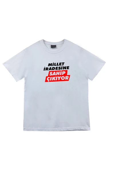 fame-stoned  Millet Iradesine Sahip Çıkıyor Baskılı Unisex %100 Pamuk Beyaz T-shirt