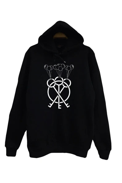 Nf Beyaz çizgi ile kanatlı baskılı siyah kapüşonlu sweatshirt