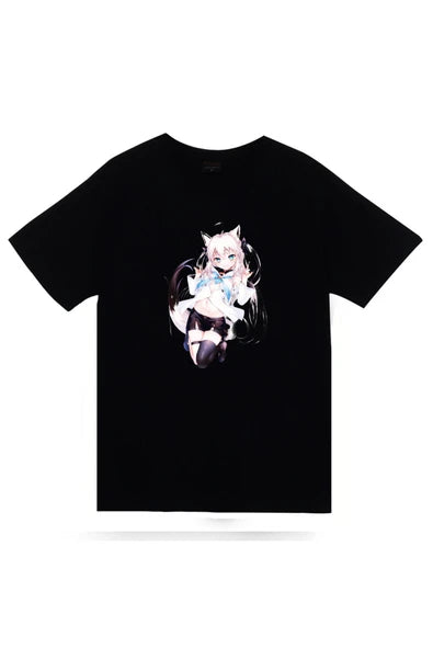 fame-stoned  Furina Genshin İmpact Anime Baskılı Unisex Siyah %100 Pamuk T-shirt