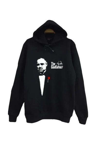 The Godfather baskılı siyah kapüşonlu sweatshirt