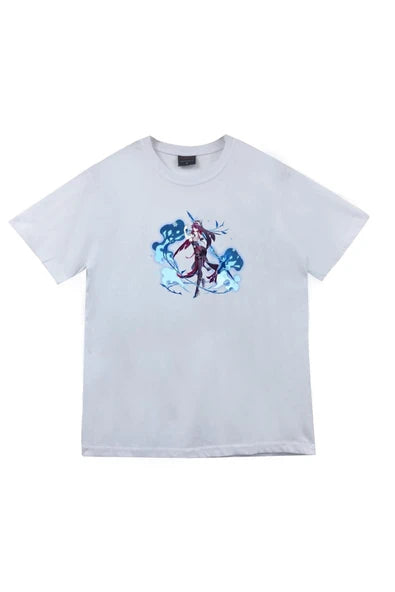 fame-stoned  Genshin Impact Anime Baskılı Unisex %100 Pamuk Beyaz T-shirt